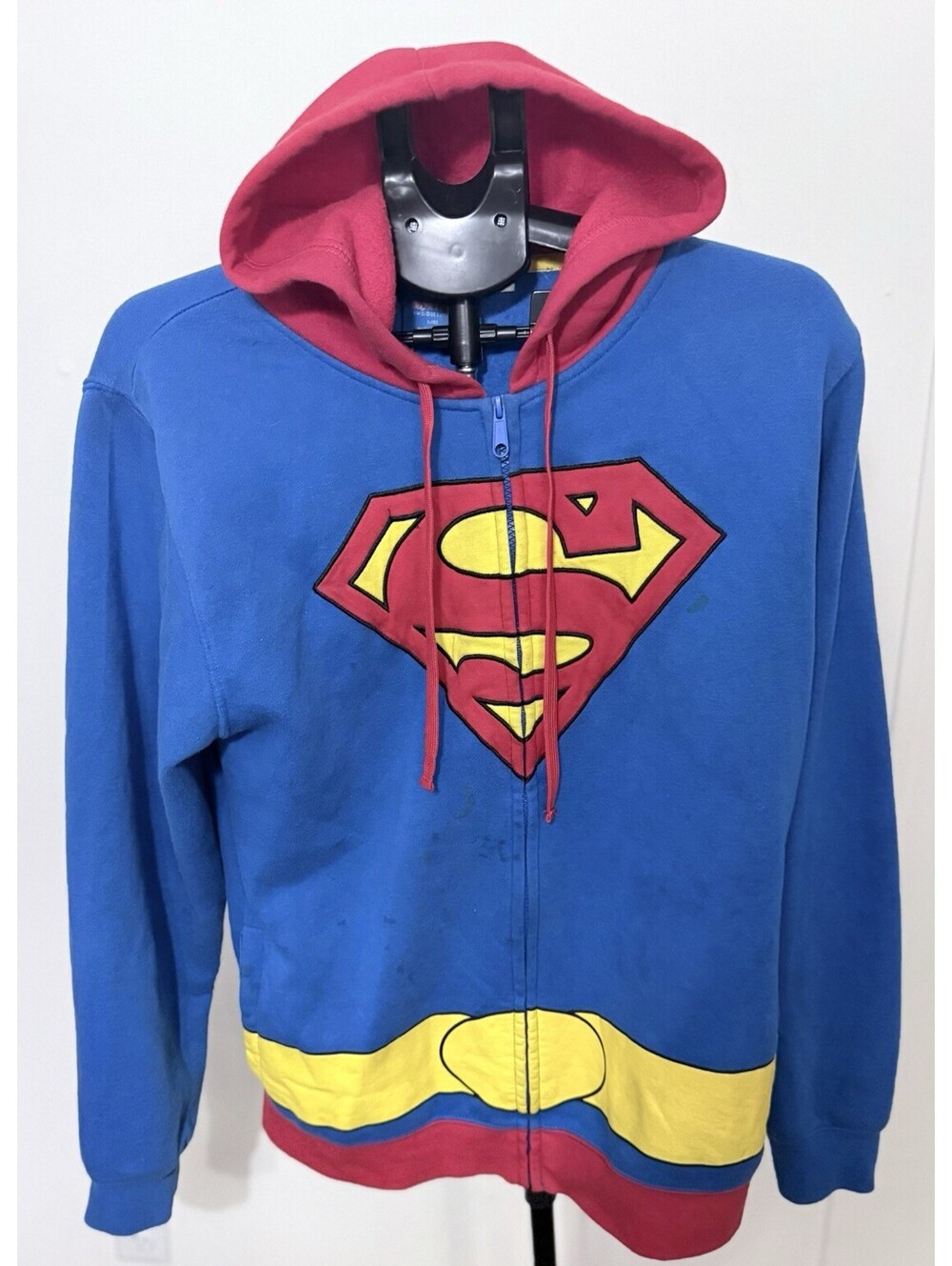 Superman Pullover Hoodie GraphicSweatshirt Unisex DC Comics Full Zip Sz Large